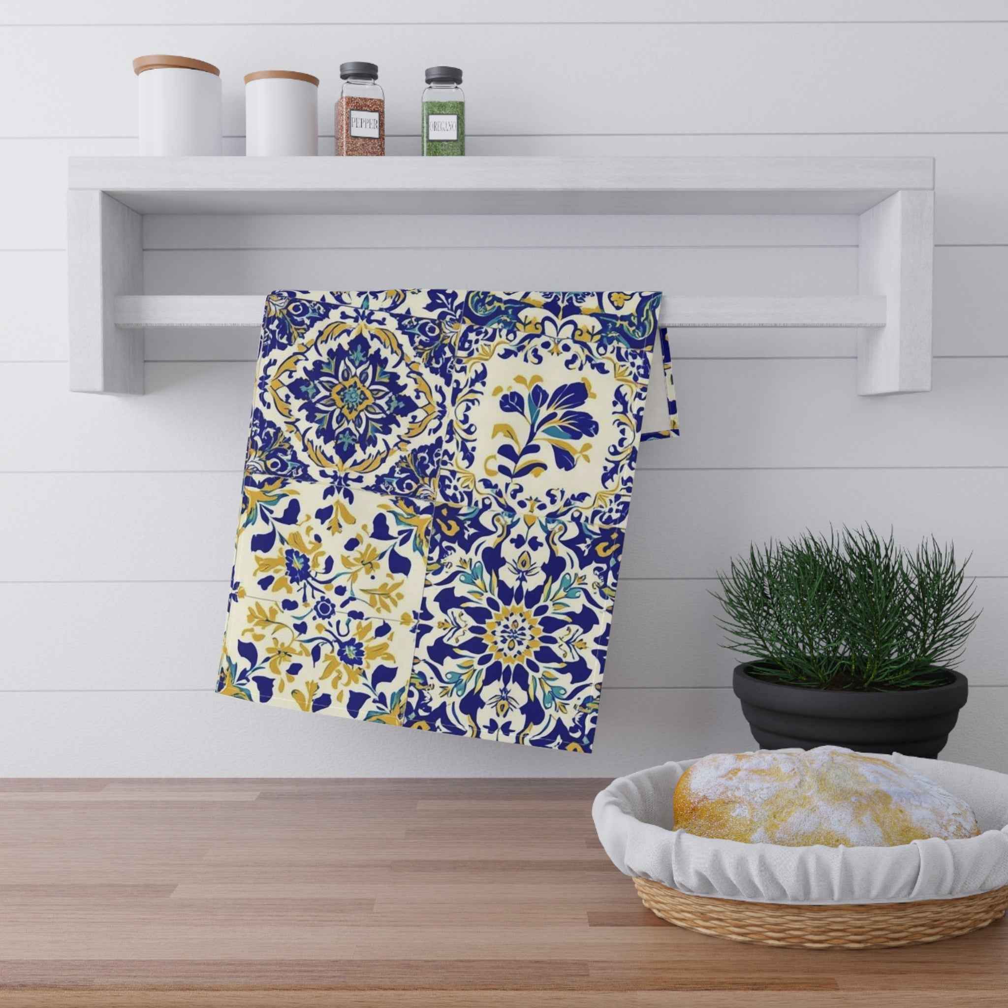 Elegant Floral Tea Towels, Kitchen Decor, Blue Yellow Home Accessories, Gift for Housewarming, Wedding, or Holidays